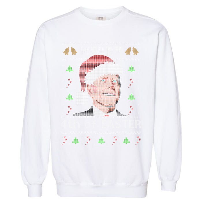 Merry 4th Of Easter Funny Biden Confusion Ugly Christmas Garment-Dyed Sweatshirt
