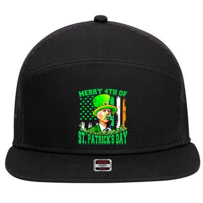 Merry 4th Of St Patricks Day Joe Biden Funny 7 Panel Mesh Trucker Snapback Hat