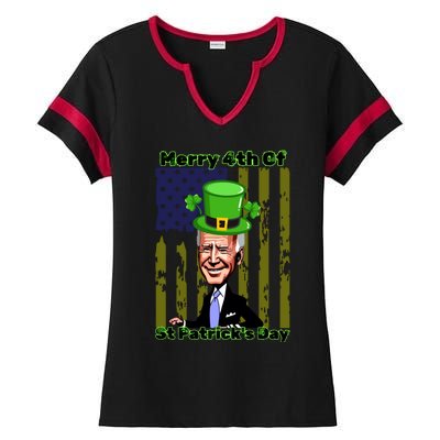 Merry 4th Of St Patricks Day Joe Biden Leprechaun Hat Ladies Halftime Notch Neck Tee