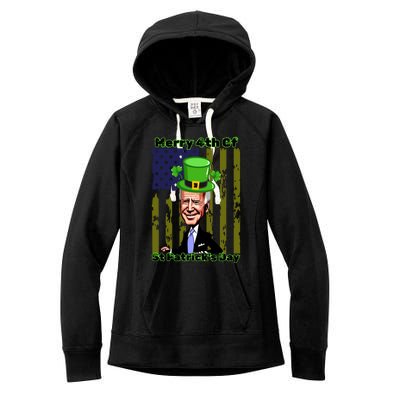 Merry 4th Of St Patricks Day Joe Biden Leprechaun Hat Women's Fleece Hoodie