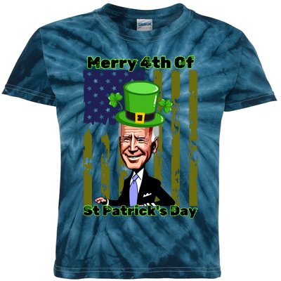 Merry 4th Of St Patricks Day Joe Biden Leprechaun Hat Kids Tie-Dye T-Shirt