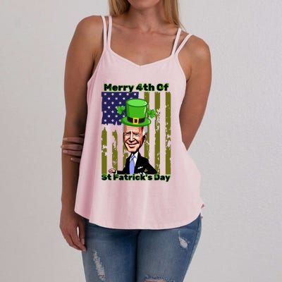 Merry 4th Of St Patricks Day Joe Biden Leprechaun Hat Women's Strappy Tank