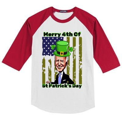 Merry 4th Of St Patricks Day Joe Biden Leprechaun Hat Kids Colorblock Raglan Jersey