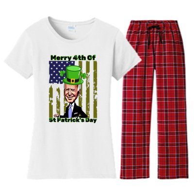 Merry 4th Of St Patricks Day Joe Biden Leprechaun Hat Women's Flannel Pajama Set