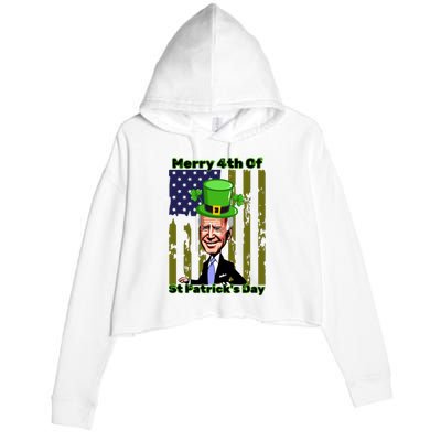 Merry 4th Of St Patricks Day Joe Biden Leprechaun Hat Crop Fleece Hoodie