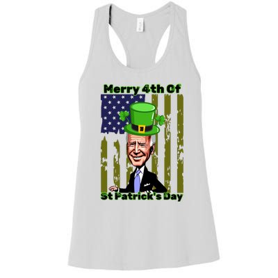 Merry 4th Of St Patricks Day Joe Biden Leprechaun Hat Women's Racerback Tank