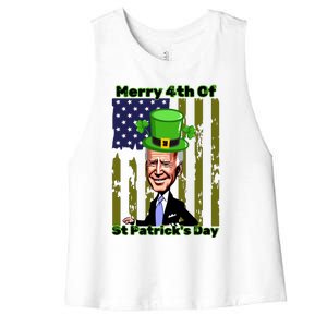 Merry 4th Of St Patricks Day Joe Biden Leprechaun Hat Women's Racerback Cropped Tank