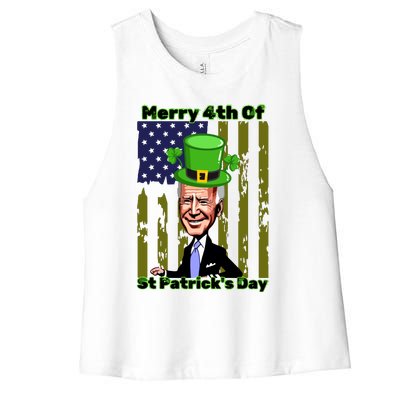 Merry 4th Of St Patricks Day Joe Biden Leprechaun Hat Women's Racerback Cropped Tank