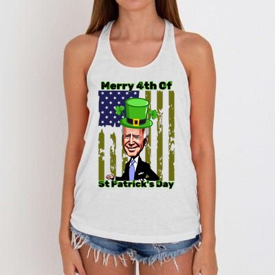 Merry 4th Of St Patricks Day Joe Biden Leprechaun Hat Women's Knotted Racerback Tank