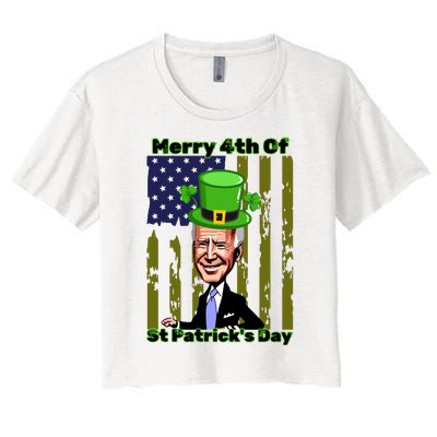 Merry 4th Of St Patricks Day Joe Biden Leprechaun Hat Women's Crop Top Tee