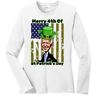 Merry 4th Of St Patricks Day Joe Biden Leprechaun Hat Ladies Long Sleeve Shirt