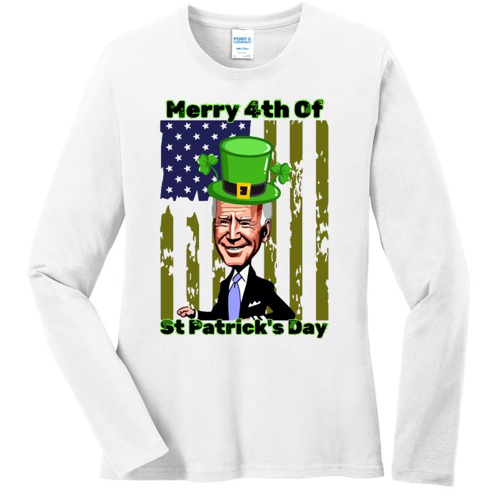 Merry 4th Of St Patricks Day Joe Biden Leprechaun Hat Ladies Long Sleeve Shirt