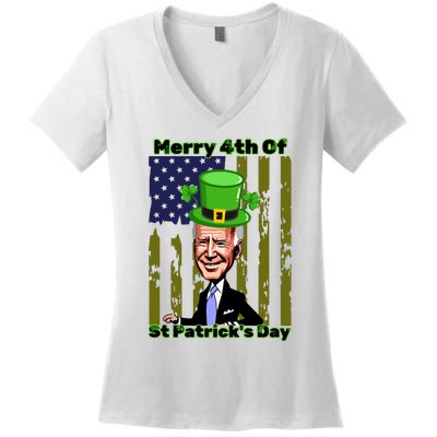 Merry 4th Of St Patricks Day Joe Biden Leprechaun Hat Women's V-Neck T-Shirt