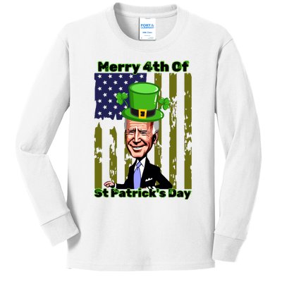 Merry 4th Of St Patricks Day Joe Biden Leprechaun Hat Kids Long Sleeve Shirt