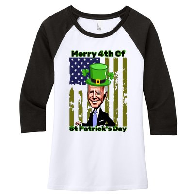 Merry 4th Of St Patricks Day Joe Biden Leprechaun Hat Women's Tri-Blend 3/4-Sleeve Raglan Shirt