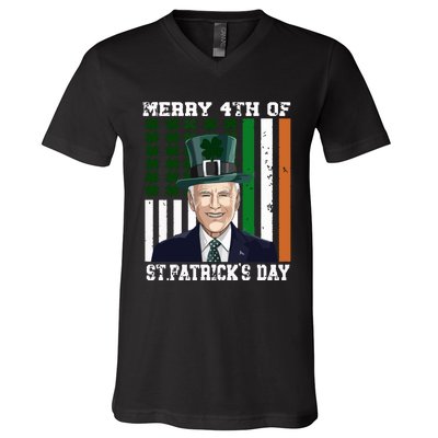 Merry 4th Of Stpatricks Day Joe Biden St Patricks Day V-Neck T-Shirt