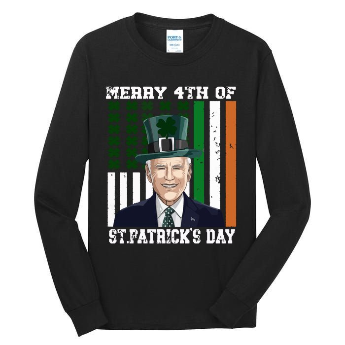 Merry 4th Of Stpatricks Day Joe Biden St Patricks Day Tall Long Sleeve T-Shirt