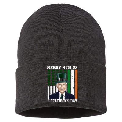 Merry 4th Of Stpatricks Day Joe Biden St Patricks Day Sustainable Knit Beanie