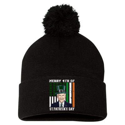 Merry 4th Of Stpatricks Day Joe Biden St Patricks Day Pom Pom 12in Knit Beanie