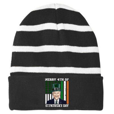 Merry 4th Of Stpatricks Day Joe Biden St Patricks Day Striped Beanie with Solid Band