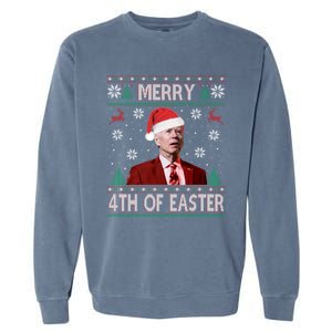 Merry 4th Of Easter Funny Joe Biden Christmas Ugly Sweater Great Gift Garment-Dyed Sweatshirt