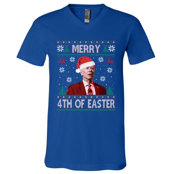 Merry 4th Of Easter Funny Joe Biden Christmas Ugly Sweater Great Gift V-Neck T-Shirt