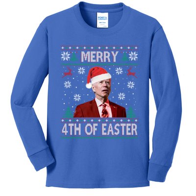 Merry 4th Of Easter Funny Joe Biden Christmas Ugly Sweater Great Gift Kids Long Sleeve Shirt