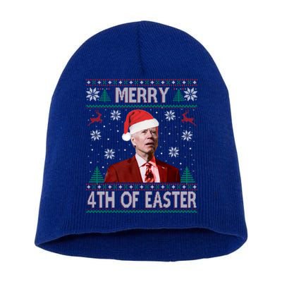 Merry 4th Of Easter Funny Joe Biden Christmas Ugly Sweater Great Gift Short Acrylic Beanie