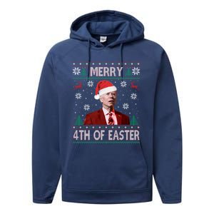 Merry 4th Of Easter Funny Joe Biden Christmas Ugly Sweater Great Gift Performance Fleece Hoodie