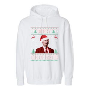 Merry 4th Of Easter Funny Joe Biden Christmas Ugly Sweater Great Gift Garment-Dyed Fleece Hoodie