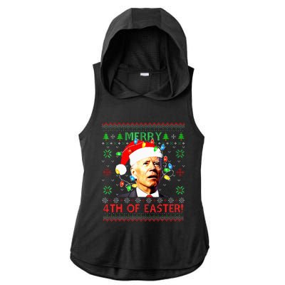 Merry 4th Of Easter Santa Joe Biden Ugly Christmas Sweater  Ladies PosiCharge Tri-Blend Wicking Draft Hoodie Tank