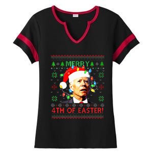 Merry 4th Of Easter Santa Joe Biden Ugly Christmas Sweater  Ladies Halftime Notch Neck Tee