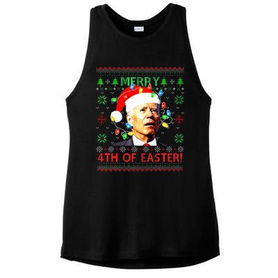 Merry 4th Of Easter Santa Joe Biden Ugly Christmas Sweater  Ladies PosiCharge Tri-Blend Wicking Tank