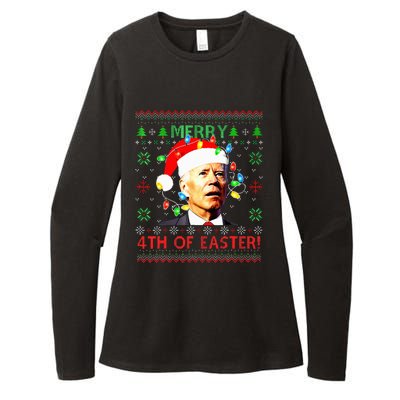 Merry 4th Of Easter Santa Joe Biden Ugly Christmas Sweater  Womens CVC Long Sleeve Shirt