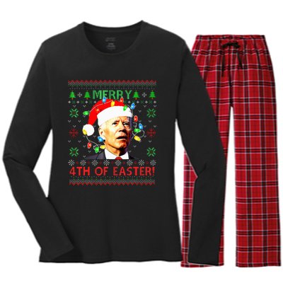 Merry 4th Of Easter Santa Joe Biden Ugly Christmas Sweater  Women's Long Sleeve Flannel Pajama Set 