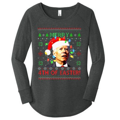 Merry 4th Of Easter Santa Joe Biden Ugly Christmas Sweater  Women's Perfect Tri Tunic Long Sleeve Shirt