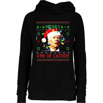 Merry 4th Of Easter Santa Joe Biden Ugly Christmas Sweater  Womens Funnel Neck Pullover Hood