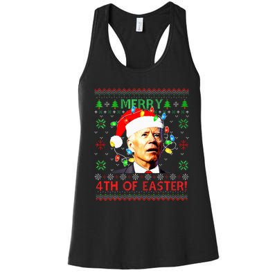 Merry 4th Of Easter Santa Joe Biden Ugly Christmas Sweater  Women's Racerback Tank