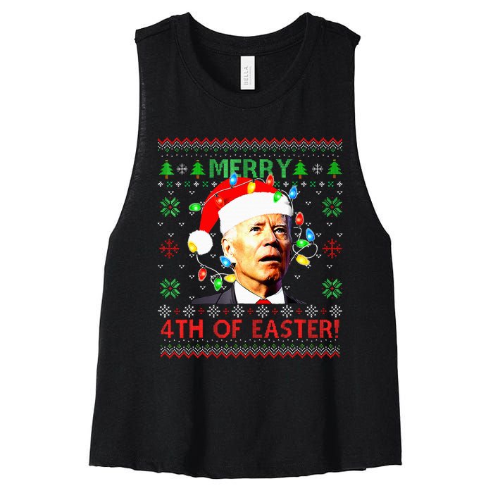 Merry 4th Of Easter Santa Joe Biden Ugly Christmas Sweater  Women's Racerback Cropped Tank