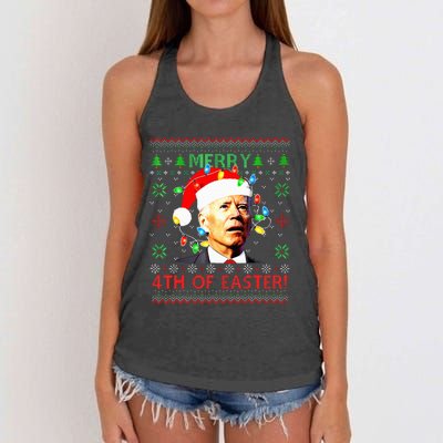 Merry 4th Of Easter Santa Joe Biden Ugly Christmas Sweater  Women's Knotted Racerback Tank