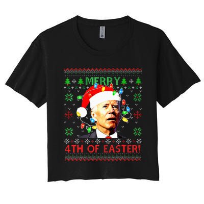 Merry 4th Of Easter Santa Joe Biden Ugly Christmas Sweater  Women's Crop Top Tee