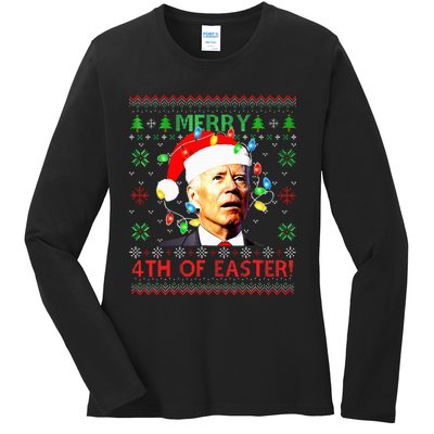 Merry 4th Of Easter Santa Joe Biden Ugly Christmas Sweater  Ladies Long Sleeve Shirt