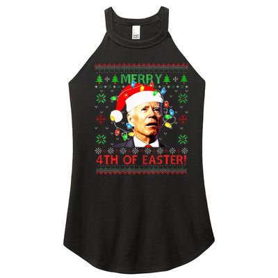 Merry 4th Of Easter Santa Joe Biden Ugly Christmas Sweater  Women's Perfect Tri Rocker Tank