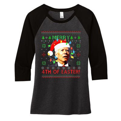 Merry 4th Of Easter Santa Joe Biden Ugly Christmas Sweater  Women's Tri-Blend 3/4-Sleeve Raglan Shirt