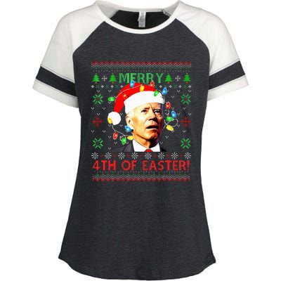 Merry 4th Of Easter Santa Joe Biden Ugly Christmas Sweater  Enza Ladies Jersey Colorblock Tee