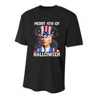 Merry 4th Of Halloween Funny Anti Biden Youth Performance Sprint T-Shirt