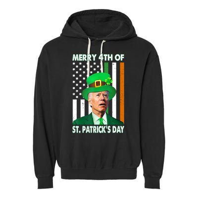 Merry 4th Of St Patrick's Day Confused Joe Biden Funny Garment-Dyed Fleece Hoodie