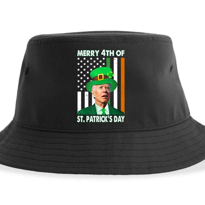 Merry 4th Of St Patrick's Day Confused Joe Biden Funny Sustainable Bucket Hat