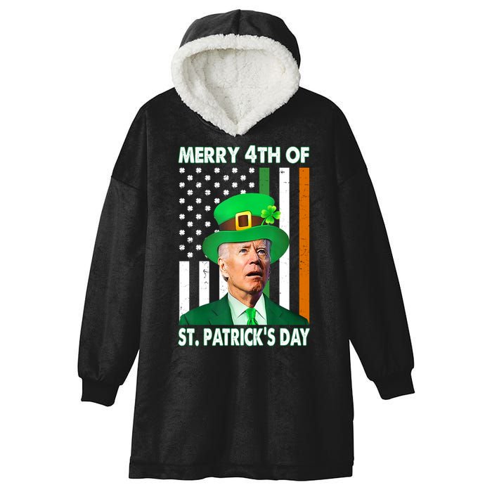 Merry 4th Of St Patrick's Day Confused Joe Biden Funny Hooded Wearable Blanket