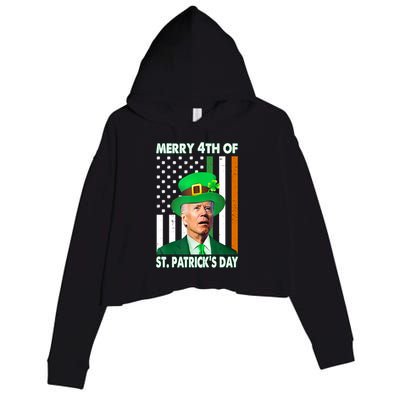 Merry 4th Of St Patrick's Day Confused Joe Biden Funny Crop Fleece Hoodie